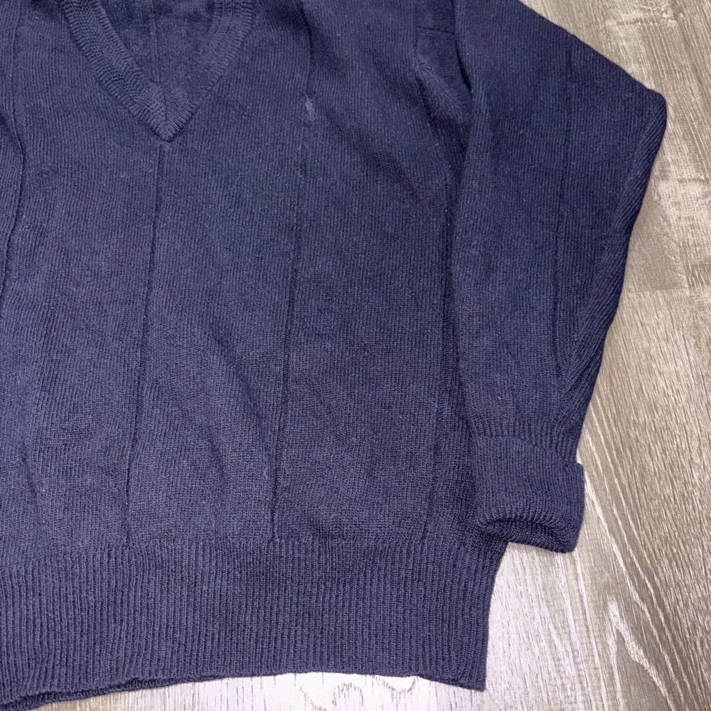 VTG YSL Yves Saint Laurent 80s LambsWool Sweater M Navy Cricket Knit Pullover